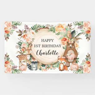 Woodland Animals Herfst herfst Floral Happy Birthd Spandoek