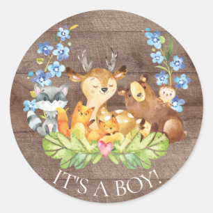 Woodland Animals Het is een Boy Favor Sticker