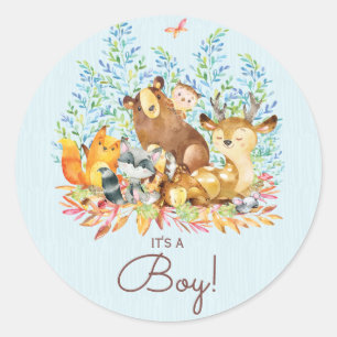Woodland Animals Het is een Boy Favor Sticker