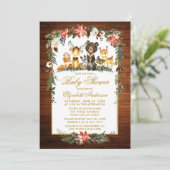 Woodland Animals Holiday Baby shower Wood Gold Kaart (Staand voorkant)