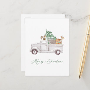 Woodland Animals in White Truck Holiday Briefkaart