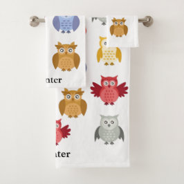 Woodland Animals Jouw naam Modern Bad Handdoek