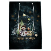 Woodland Animals Kerst Blauwgroen Blauw Medium Cadeauzakje (Achterkant)