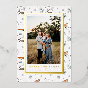 Woodland Animals Kerstvakantie Fotokaart Folie Feestdagenkaart