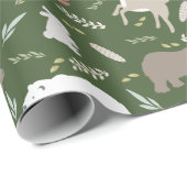 Woodland Animals & Leaf Pattern Forest Green Cadeaupapier (Rol Hoek)
