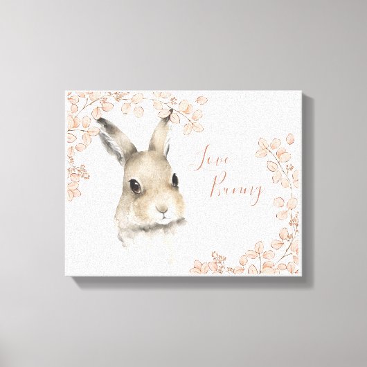 Woodland Animals Love Bunny Floral Script Nursery Canvas Afdruk (Voorkant)
