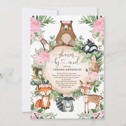 Woodland Animals Meisje Douche per post Kaart (Voorkant)