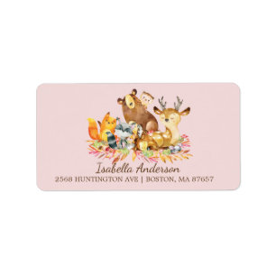 Woodland Animals Meisjes Baby shower Adreslabel Etiket