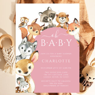 Woodland Animals Meisjes Baby shower Invitation Kaart