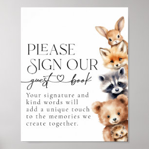 Woodland Animals Modern Baby shower Gastenboek Poster