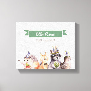 Woodland Animals Nursery Name Wall Art Canvas Afdruk