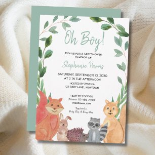 Woodland Animals Oh Boy Baby shower Invitation Kaart