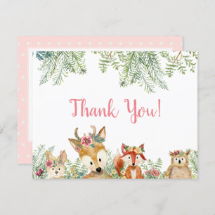Woodland Animals Pink Boho Deer n Fox Hartelijk da Kaart