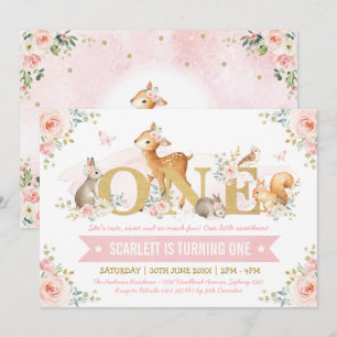 Woodland Animals Pink Gold Floral 1 oktober Kaart