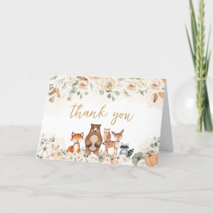 Woodland Animals Pompoen Herfst Baby shower Bedankkaart