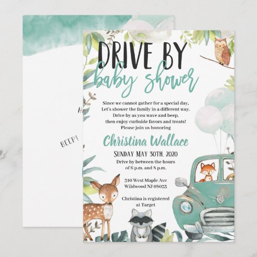 Woodland Animals rijden op babyschoeisel Kaart (Voorkant / Achterkant)