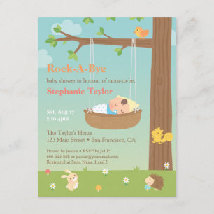 Woodland Animals Rock A Bye Baby shower Kaart