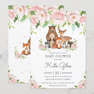Woodland Animals Roze Bloemen Meisje Baby shower Kaart
