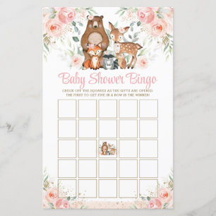 Woodland Animals roze Roses Baby shower Bingo Game