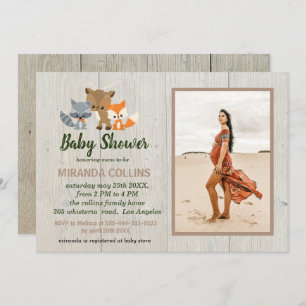 Woodland Animals Rustic Photo Baby shower Kaart