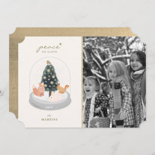 Woodland Animals Snow Wereldbol Foto met Kerstmis Kaart