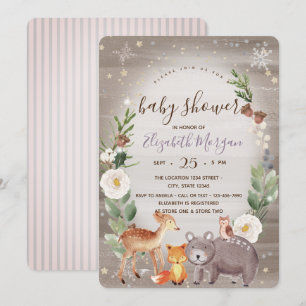 Woodland Animals Striped Baby shower Invitation Kaart