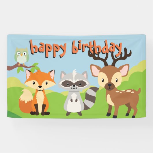 Woodland Animals Theme Birthday Party Banner (Horizontaal)