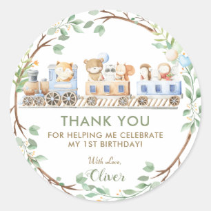 Woodland Animals Train Greenery Dank je wel   Ronde Sticker