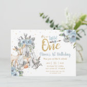 Woodland Animals Tribal Blue Wild One 1st Birthday Kaart (Staand voorkant)