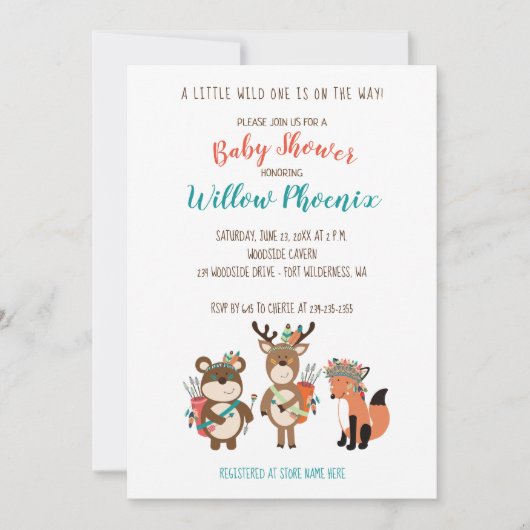 Woodland Animals Tribal Boho Baby shower Invite Kaart (Voorkant)