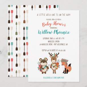 Woodland Animals Tribal Boho Baby shower Invite Kaart