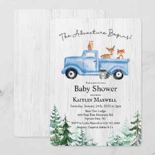 Woodland Animals Truck Baby shower Invitation Kaart