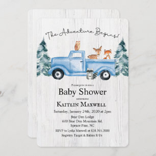 Woodland Animals Truck Baby shower Invitation Kaart