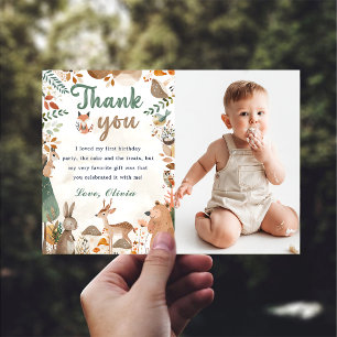 Woodland Animals Verjaardagsfoto Dank u kaart
