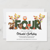 Woodland Animal's Vierde Verjaardag Uitnodiging (Voorkant)