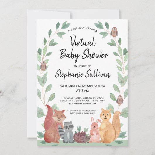 Woodland Animals Virtual Baby shower Kaart (Voorkant)