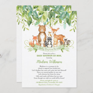 Woodland Animals Virtual Baby shower Mail Greenery Kaart