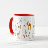 Woodland Animals White en Red Holiday Kerstmis Mok (Voorkant links)