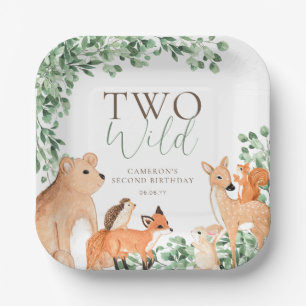 Woodland Animals White Twee wilde tweede verjaarda Papieren Bordje