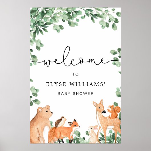 Woodland Animals White Welcome Sign Poster (Voorkant)