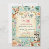Woodland Animals Wild One Birthday Invitation (Devant)