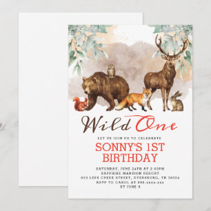 Woodland Animals Wild One Birthday Party Kaart