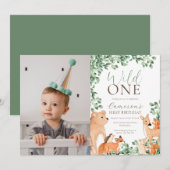 Woodland Animals Wild One First Birthday Foto Kaart (Voorkant / Achterkant)
