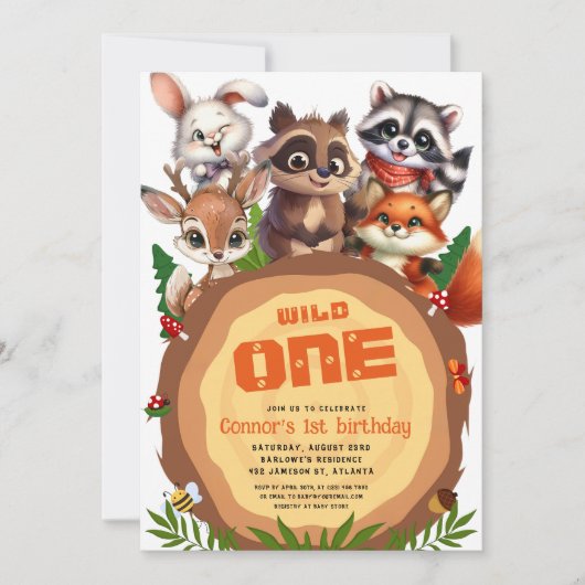 Woodland Animals Wild One Kids Verjaardag Kaart (Voorkant)