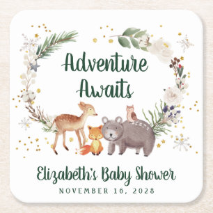 Woodland Animals Winter Baby shower Vierkante Kartonnen Onderzetter