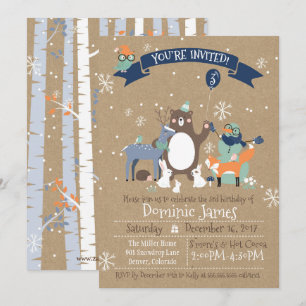 Woodland Animals Winter Boys Birthday Invitation Kaart