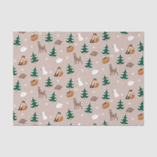 Woodland Animals Winter Pattern Pine Trees Snow Tissuepapier