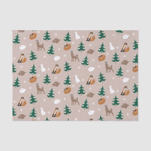 Woodland Animals Winter Pattern Pine Trees Snow Tissuepapier (Voorkant)
