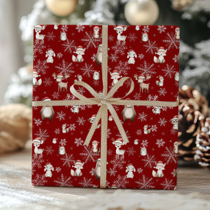 Woodland Animals Winter Wonderland Decoupage Rood Cadeaupapier