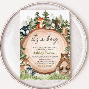 Woodland Animals Wood Slice Baby shower Kaart